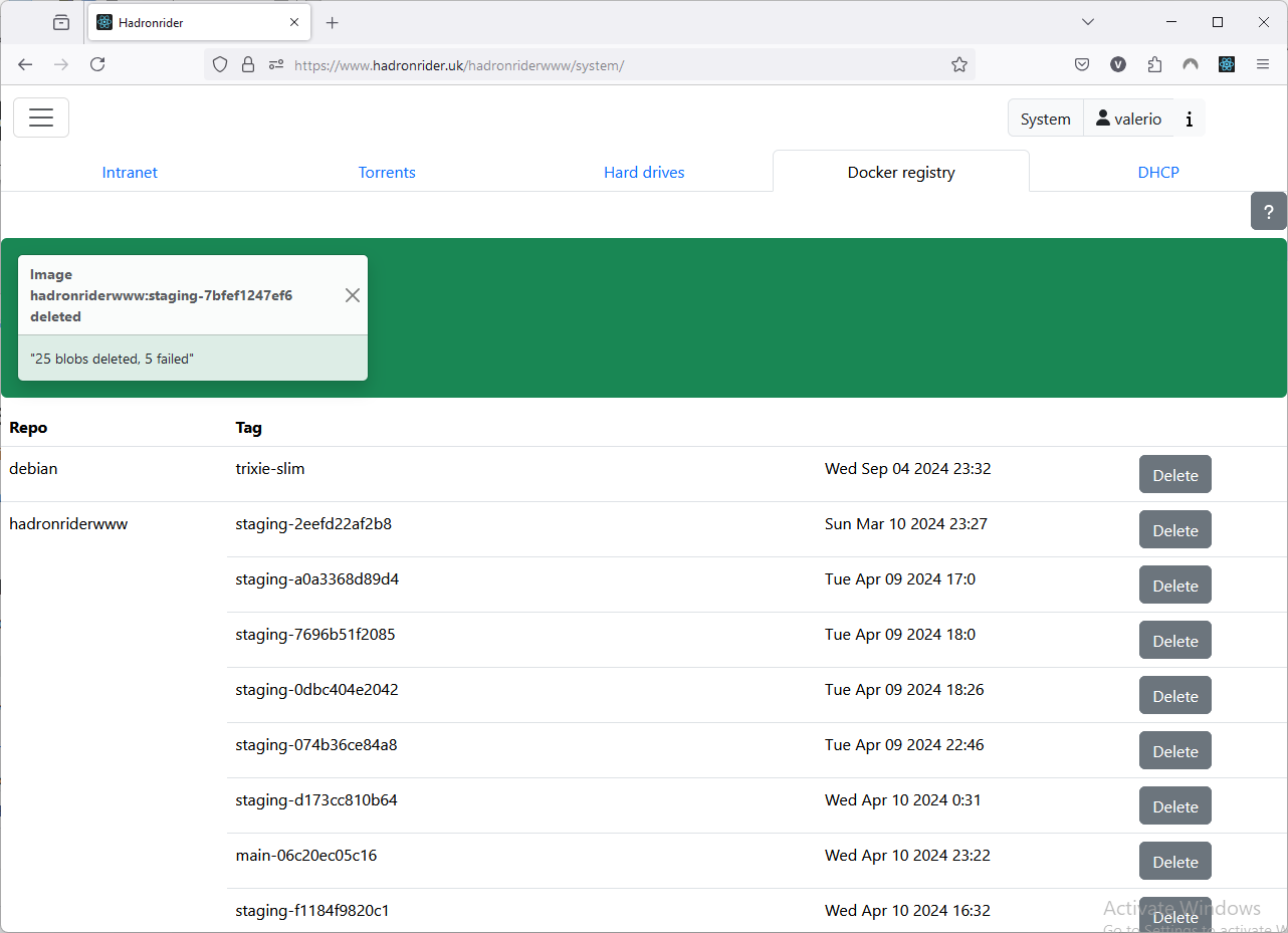 Docker registry in HadronriderWWW